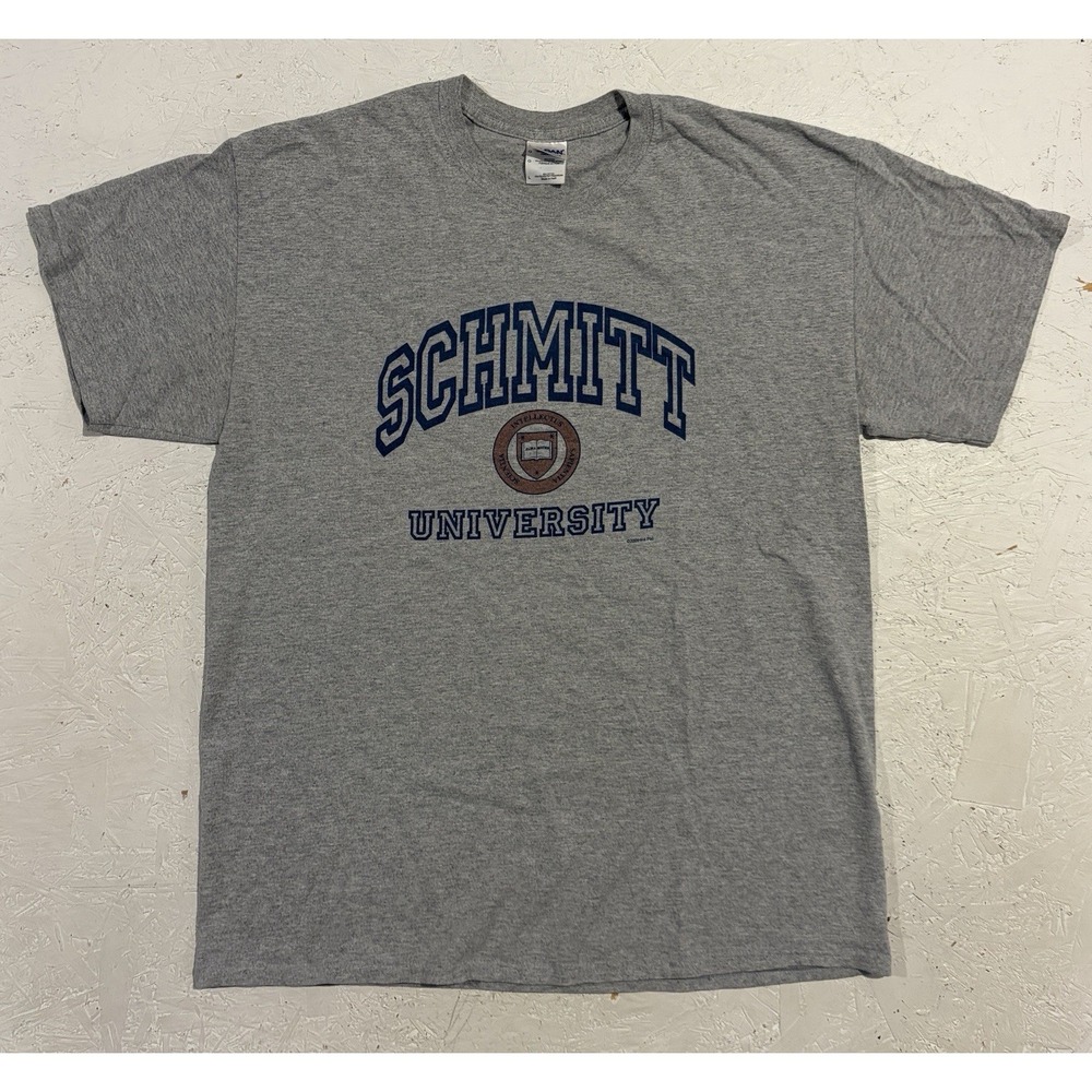 Vintage Schmitt University Short Sleeve Shirt Mens Large Gray College‎